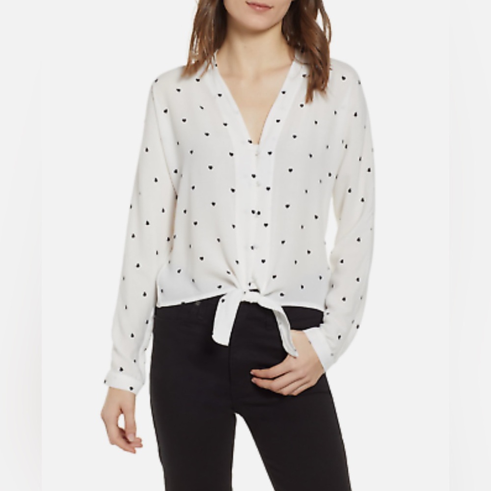 RAILS Sloane Blouse White Black Heart Front Tie